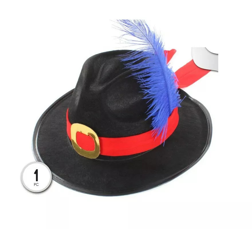 Translation missing: fr.Sombrero de Mosquetero con pluma azul infantil