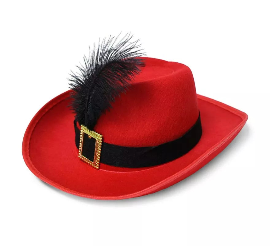 Translation missing: fr.Sombrero de Mosquetero rojo con pluma infantil