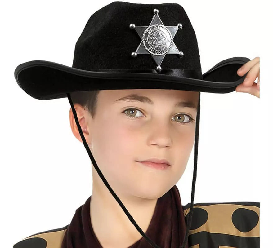 Translation missing: fr.Sombrero de Sheriff negro con estrella infantil