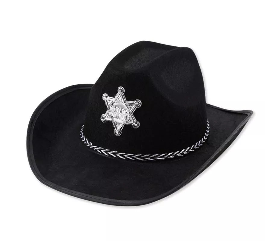Translation missing: fr.Sombrero de Sheriff negro con placa adulto