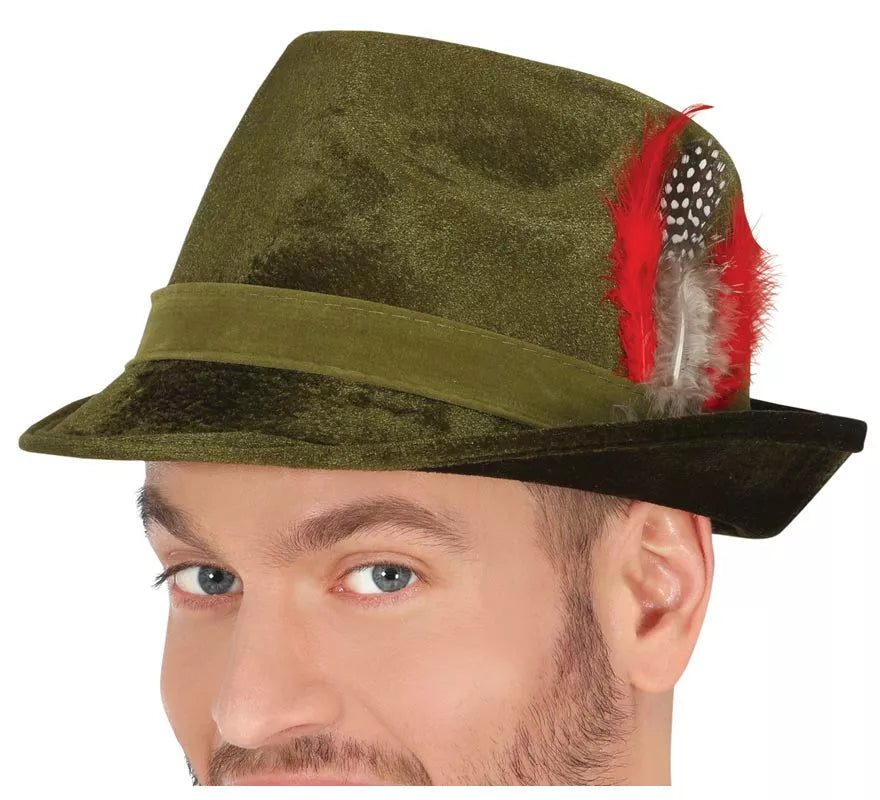 Sombrero de Tirolés con Pluma roja