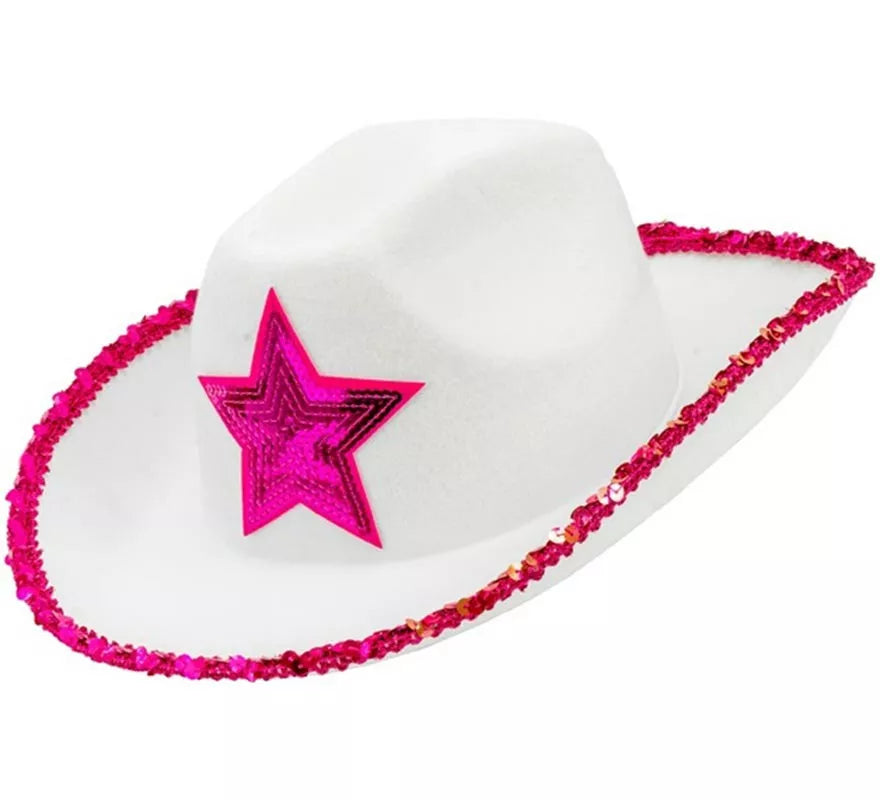 Translation missing: fr.Sombrero de Vaquera blanco con Lentejuelas rosa