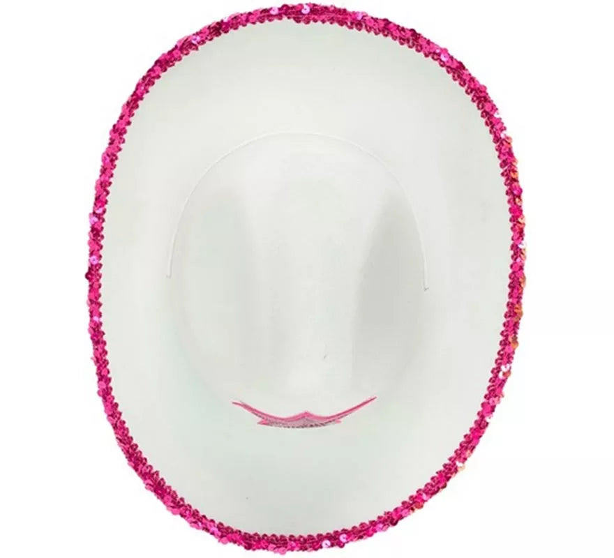 Sombrero de Vaquera blanco con Lentejuelas rosa