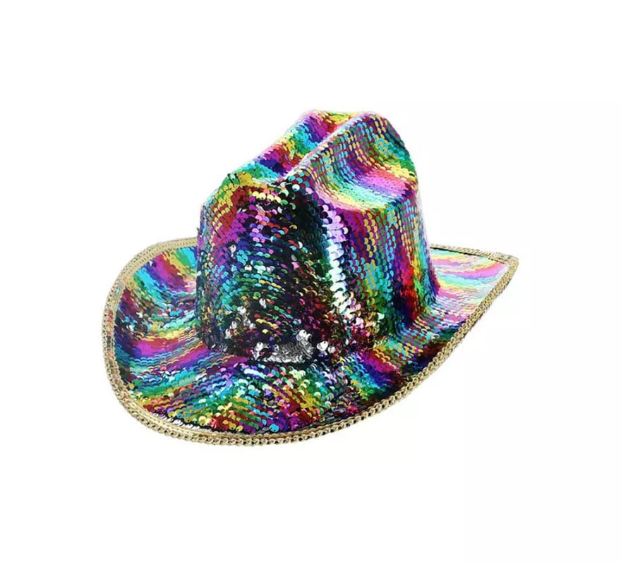Translation missing: fr.Sombrero de Vaquero con lentejuelas multicolor Deluxe arcoíris adulto
