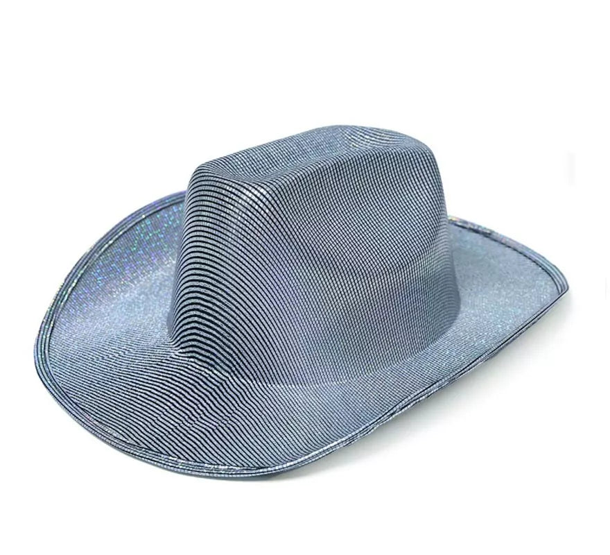 Translation missing: fr.Sombrero de Vaquero Holo plateado adulto