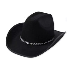 Chapeau de cowboy adulte noir avec cordon gris