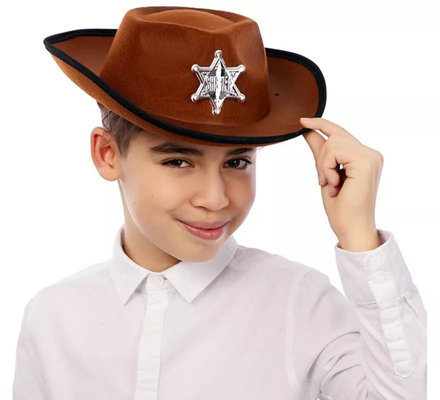 Sombrero de Vaquero Sheriff marrón infantil de 34x26x9 cm