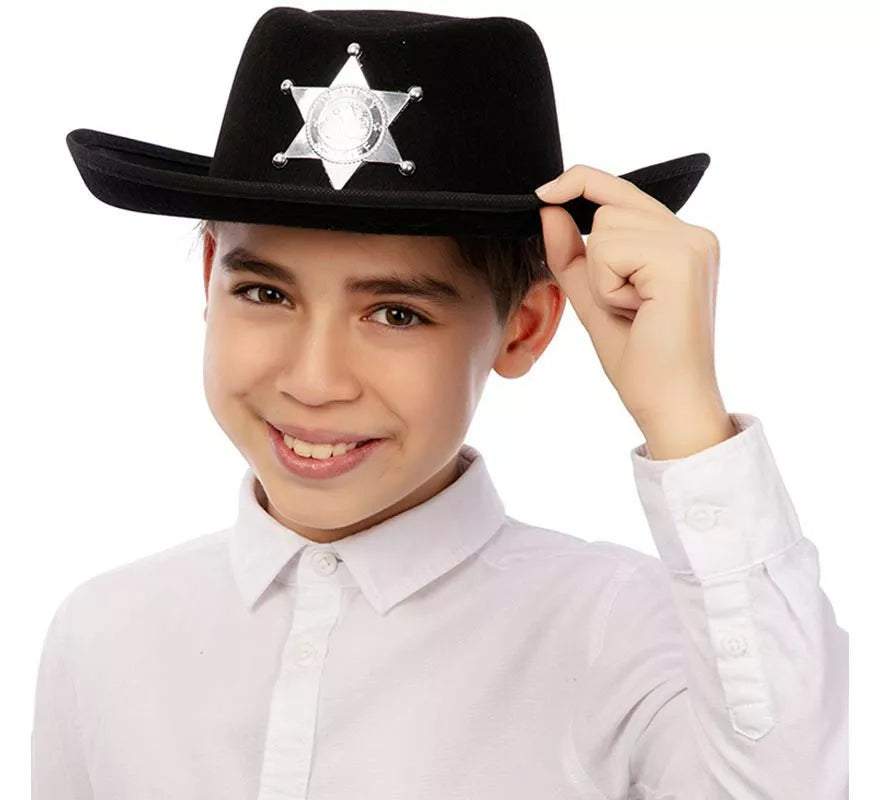 Translation missing: fr.Sombrero de Vaquero Sheriff negro infantil de 34x26x9 cm