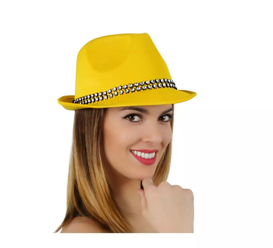 Translation missing: fr.Sombrero Ganster amarillo con banda de brillantes