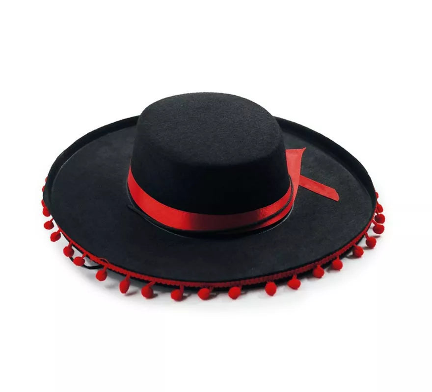 Translation missing: fr.Sombrero Mexicano negro con bolas rojas para adulto
