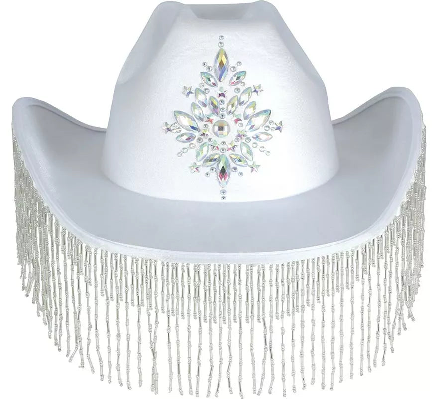 Translation missing: fr.Sombrero Vaquero blanco con Flecos para adultos
