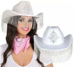 Chapeau de cowboy blanc à franges pour adultes