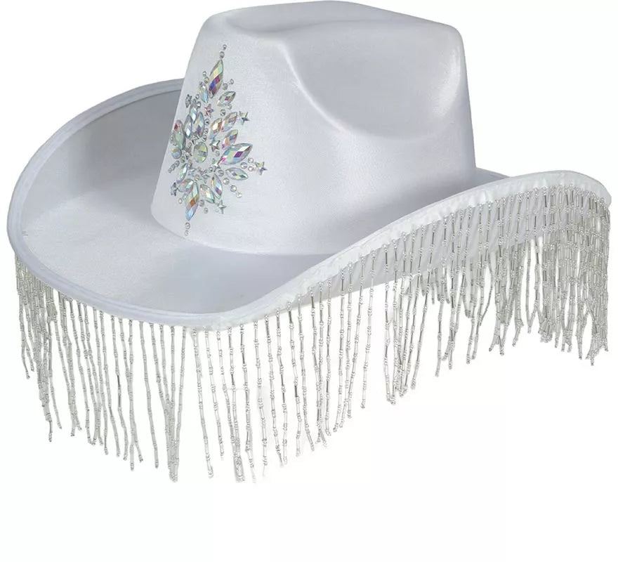 Translation missing: fr.Sombrero Vaquero blanco con Flecos para adultos