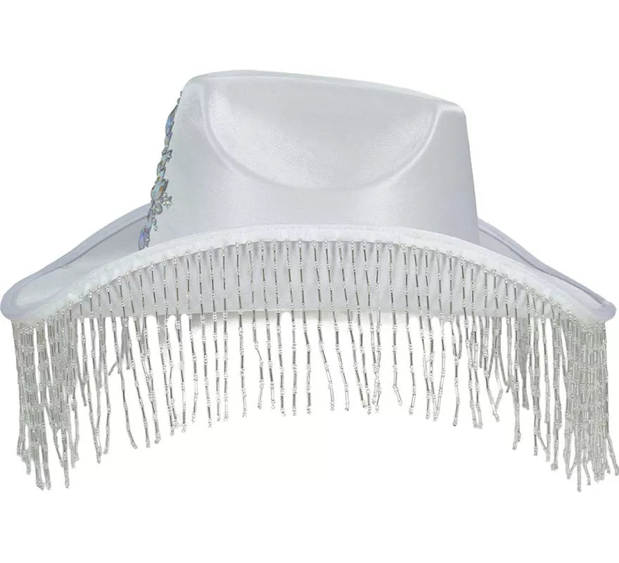 Translation missing: fr.Sombrero Vaquero blanco con Flecos para adultos