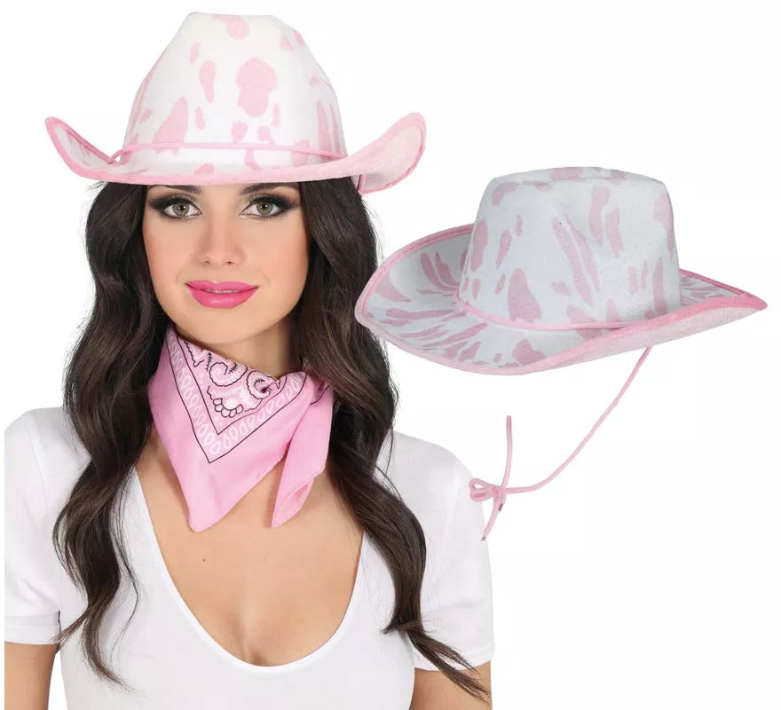 Translation missing: fr.Sombrero Vaquero blanco y rosa para adultos