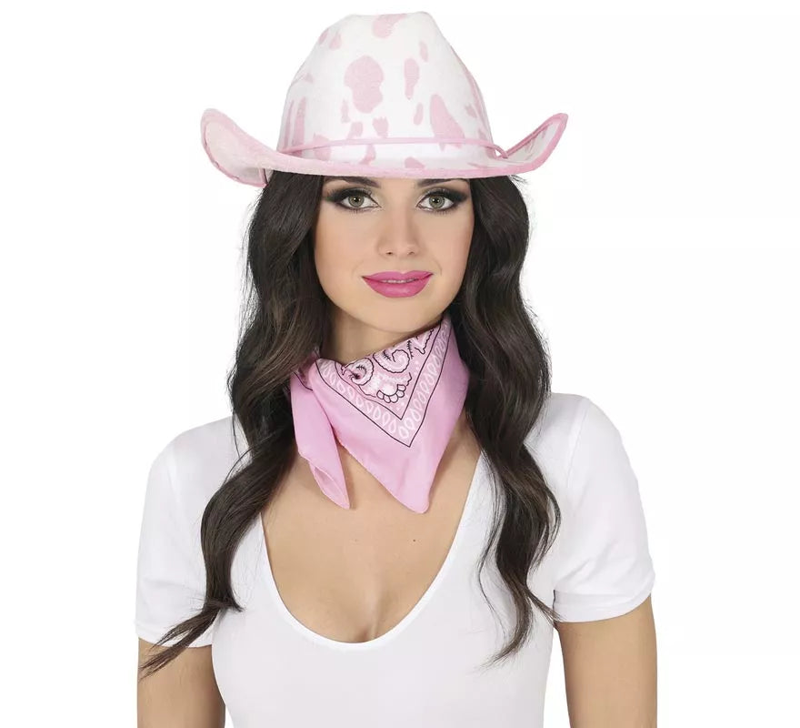Translation missing: fr.Sombrero Vaquero blanco y rosa para adultos
