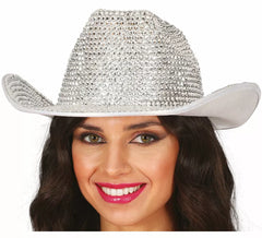 Chapeau de cowboy argenté brillant pour adulte