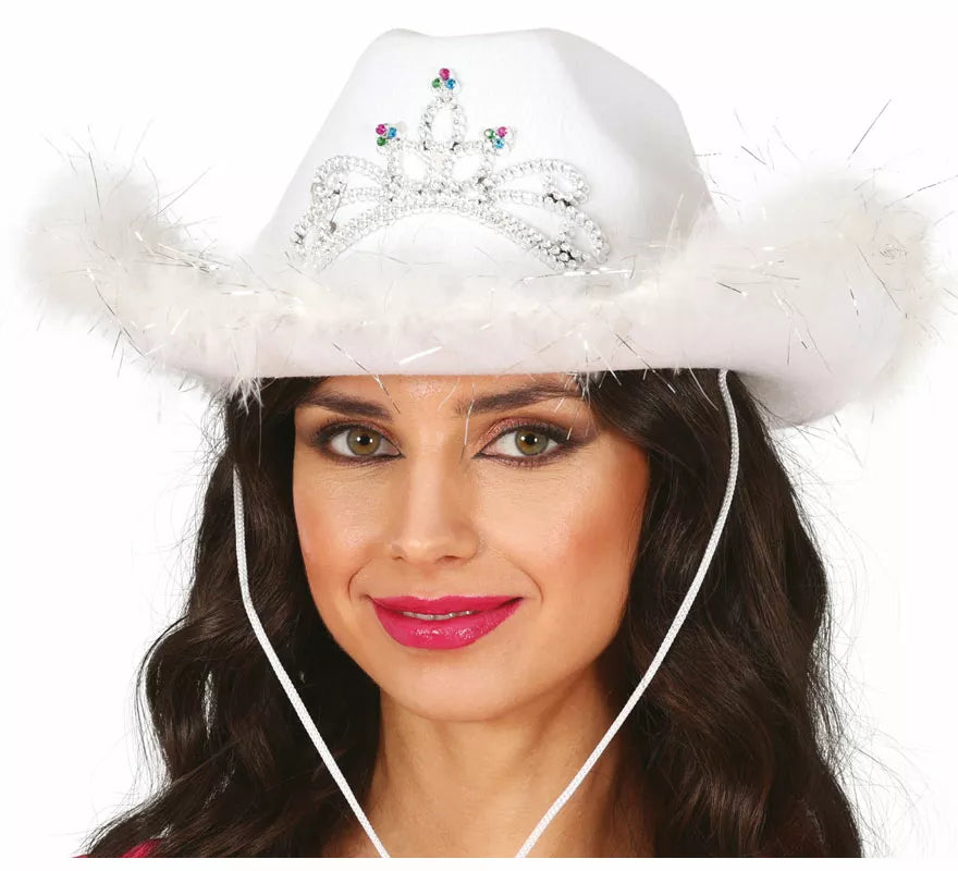 Translation missing: fr.Sombrero Vaquero con boa blanco de fieltro adulto