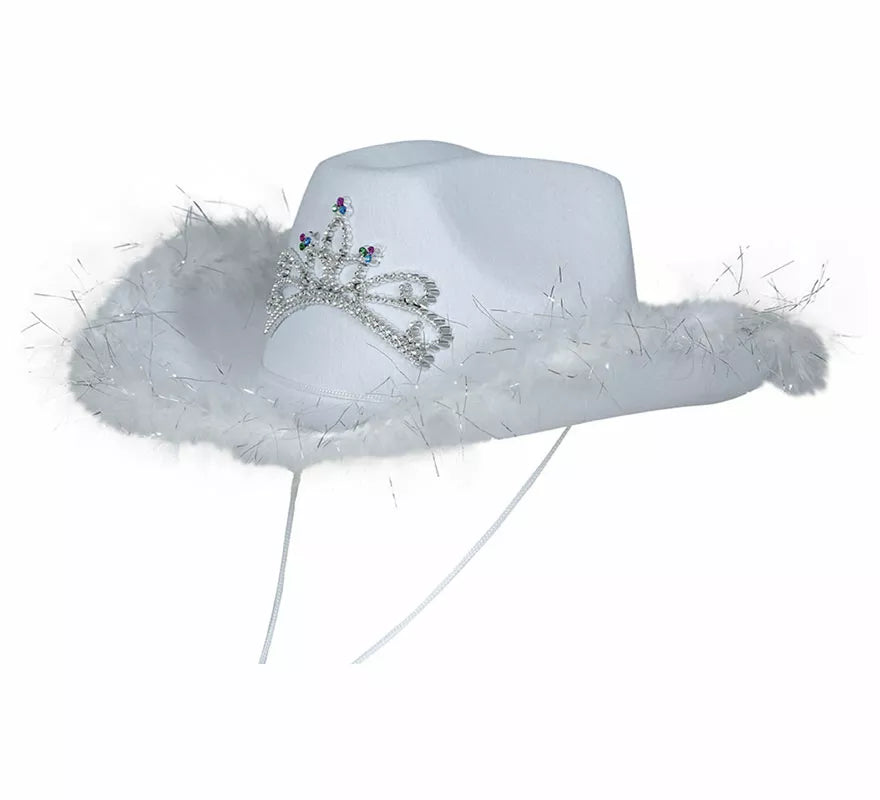 Translation missing: fr.Sombrero Vaquero con boa blanco de fieltro adulto