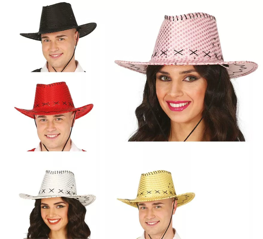 Translation missing: fr.Sombrero Vaquero con lentejuelas en varios colores adulto