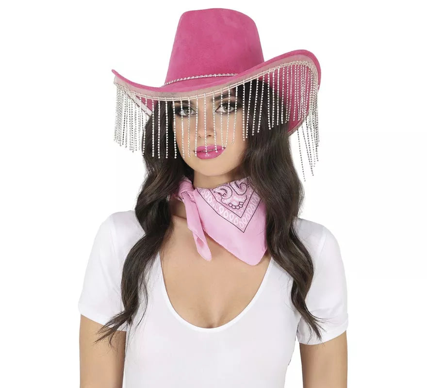 Translation missing: fr.Sombrero Vaquero rosa con Flecos adultos