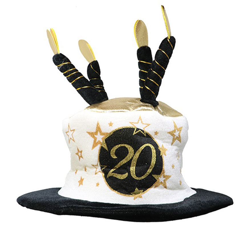 Sombrero Velas Blanco y Negro de 20 Años Cumpleaños y Aniversarios