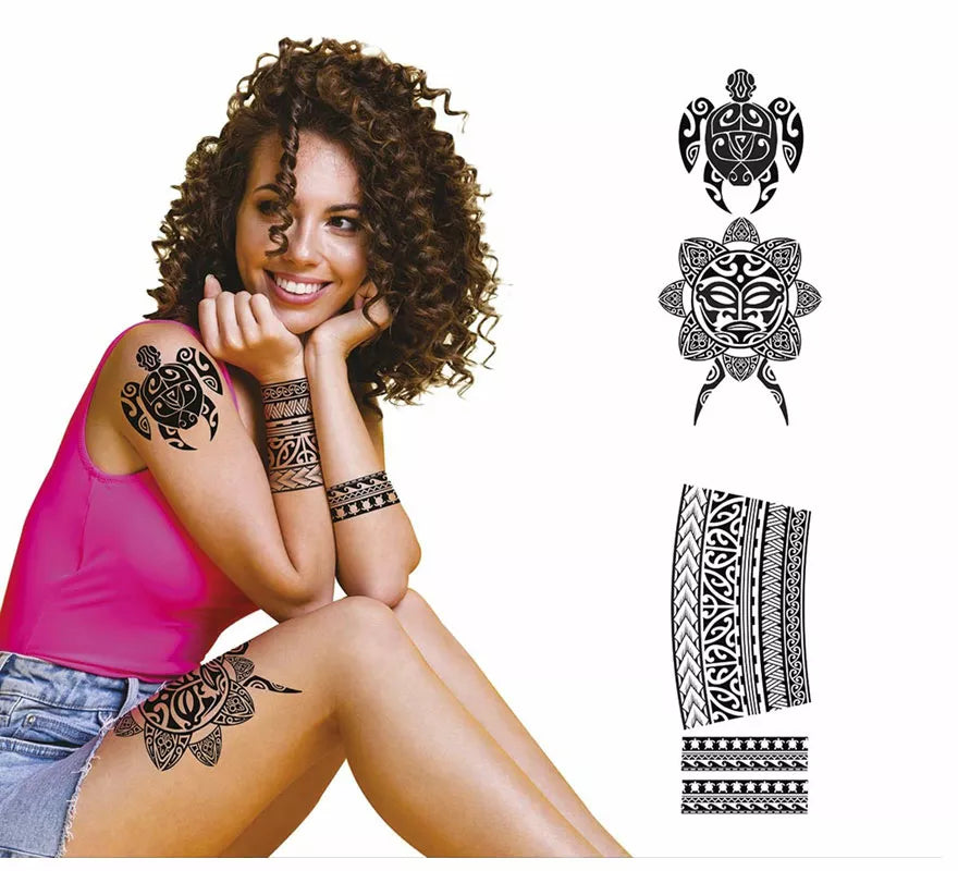 Translation missing: fr.Tattoos Negro de Tortuga y Flores