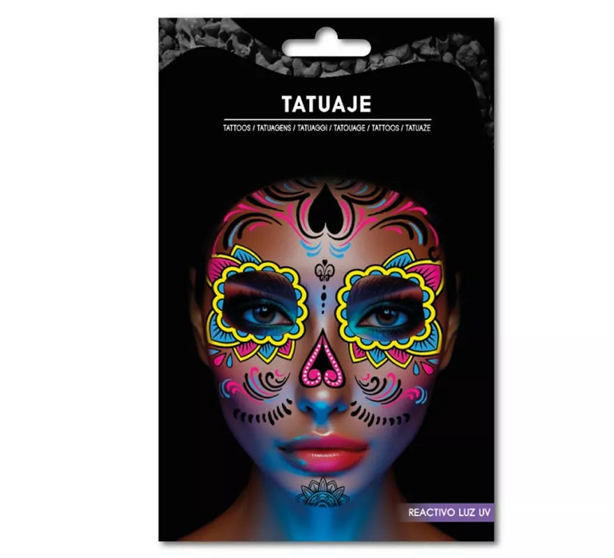 Translation missing: fr.Tatuaje Catrina amarillo y rosa fluorescente