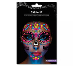 Tatouage Catrina rose fluo