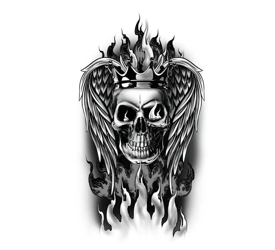 Translation missing: fr.Tatuaje de Calavera en llamas blanco y negro