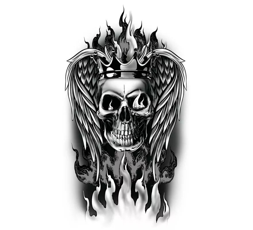 Translation missing: fr.Tatuaje de Calavera en llamas blanco y negro