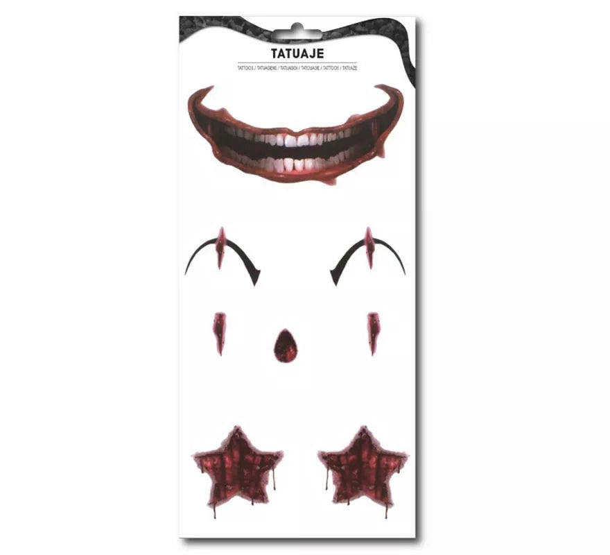 Translation missing: fr.Tatuaje de Payaso asesino sonrisa y estrellas roja