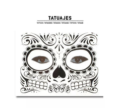 Tatouage de visage de Catrina de crâne noir adulte