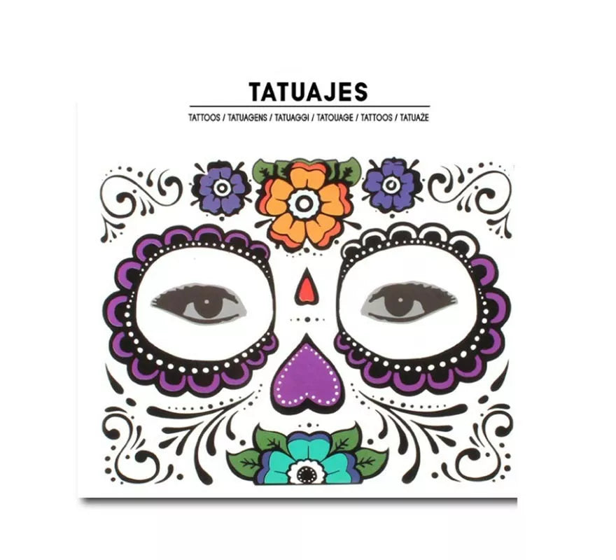 Translation missing: fr.Tatuaje facial de Catrina flores moradas adulto