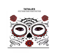 Tatouage de visage adulte de roses rouges Catrina