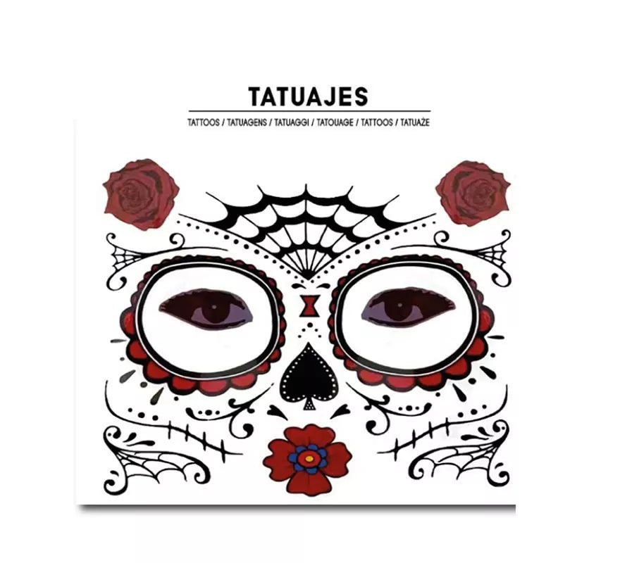Translation missing: fr.Tatuaje facial de Catrina rosas rojas adulto