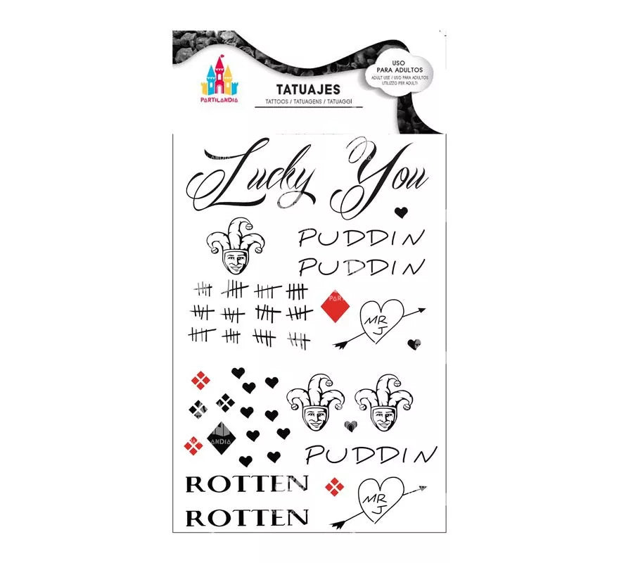 Translation missing: fr.Tatuajes de Arlequín conflictivo negro y rojo con texto