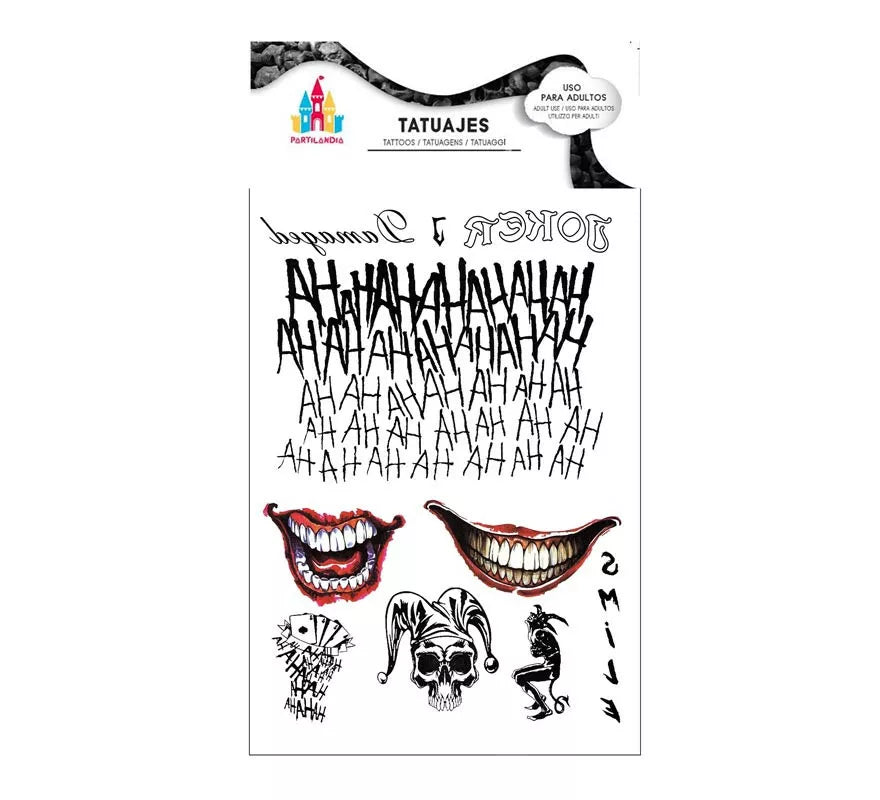Translation missing: fr.Tatuajes de Arlequín conflictivo sonrisas y texto negro