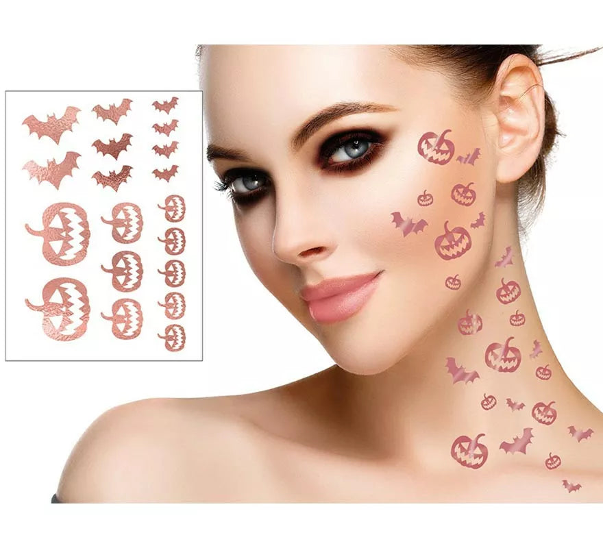 Translation missing: fr.Tatuajes de Calabaza y Murciélagos en oro y rosa