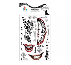 Tatouages de clown avec texte contradictoire et sourires rouges