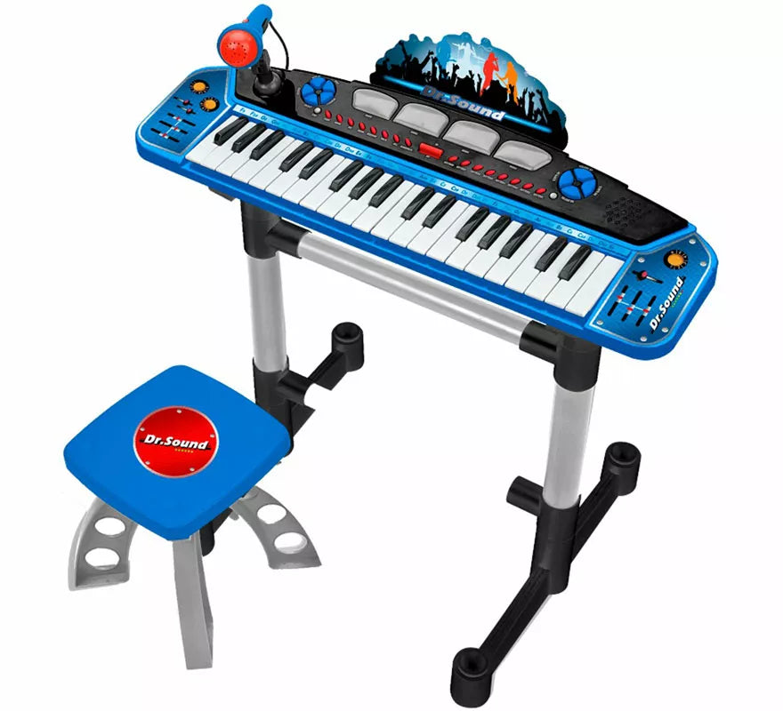 Translation missing: fr.Teclado Electrónico con Micrófono, Pie y Banqueta azul