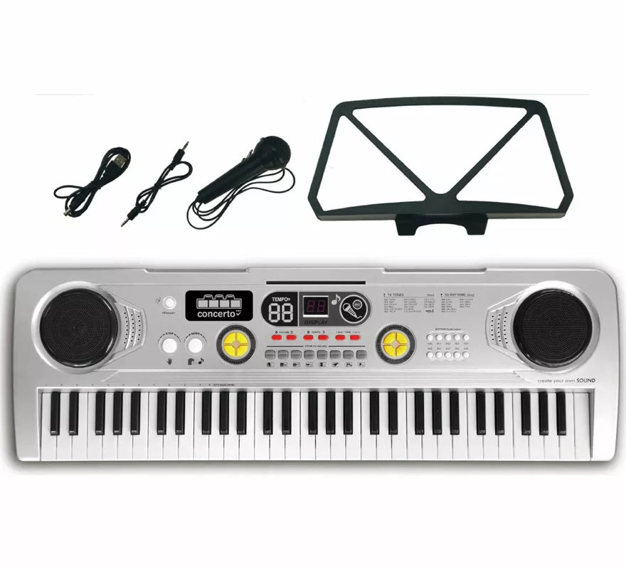 Translation missing: fr.Teclado Electrónico de 61 Teclas con Micrófono USB plateado