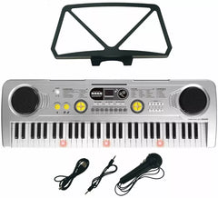 Clavier électronique 61 touches avec microphone USB et fonction enseignant, argent