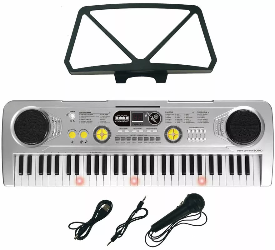 Translation missing: fr.Teclado Electrónico de 61 Teclas con Micrófono USB y Función Profesor plateado