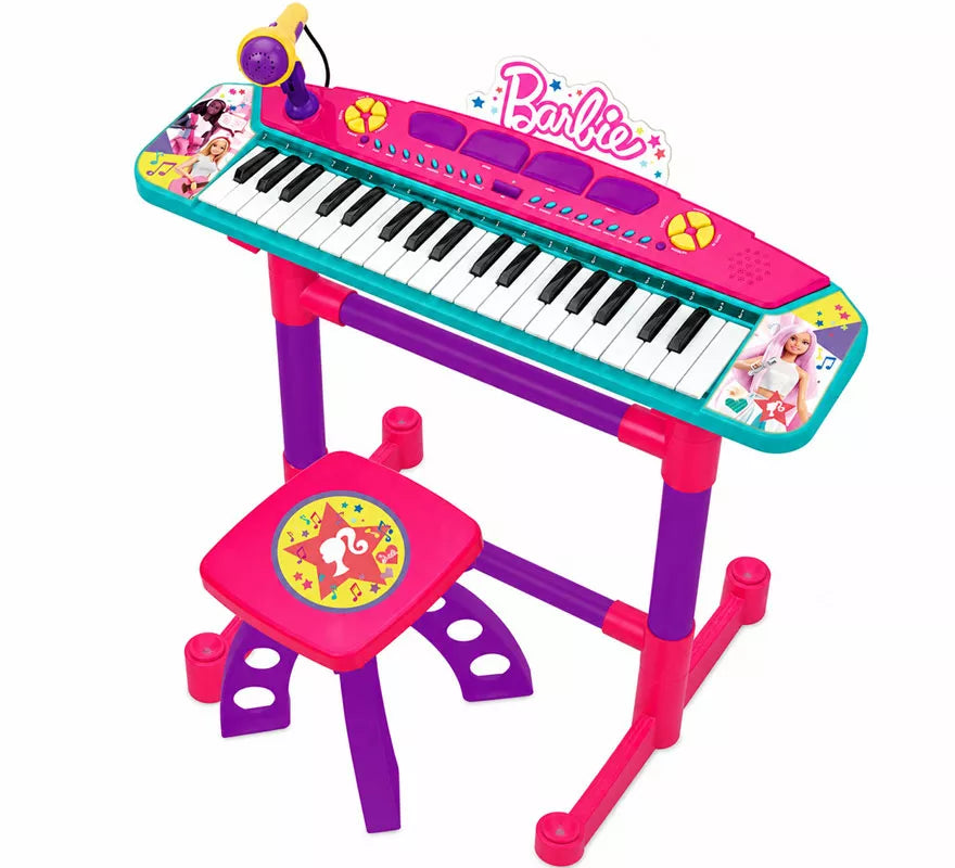 Translation missing: fr.Teclado Musical Barbie con Pie, Banqueta y Micrófono