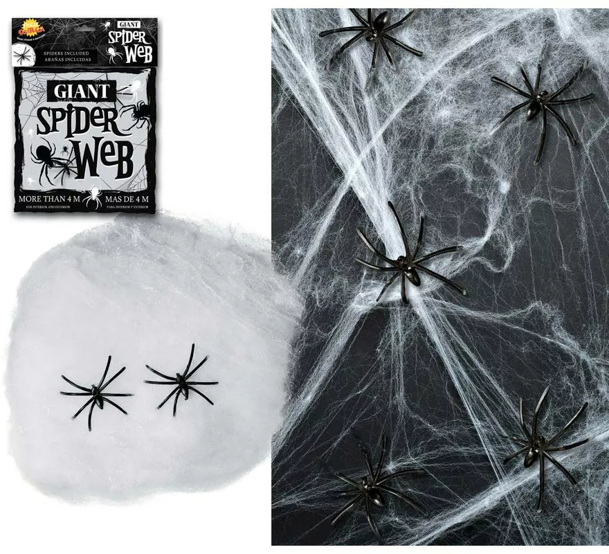 Translation missing: fr.Telaraña 20 gr. con 2 arañas para decoración de Halloween de