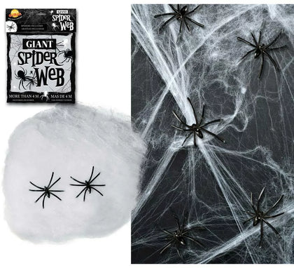 Telaraña blanca de 40 gr con arañas para decoración Halloween