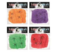 Toile d'araignée 50 gr avec 4 araignées de couleurs assorties
