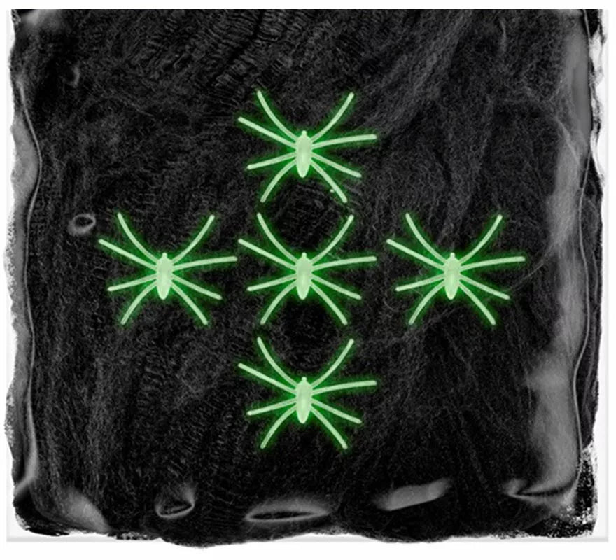 Translation missing: fr.Telaraña negra de 100 g con 5 Arañas Fluorescentes