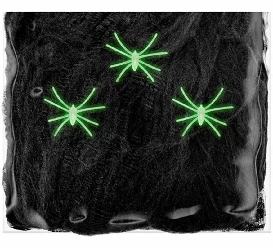 Translation missing: fr.Telaraña negra de 50 g con 3 Arañas fluorescentes